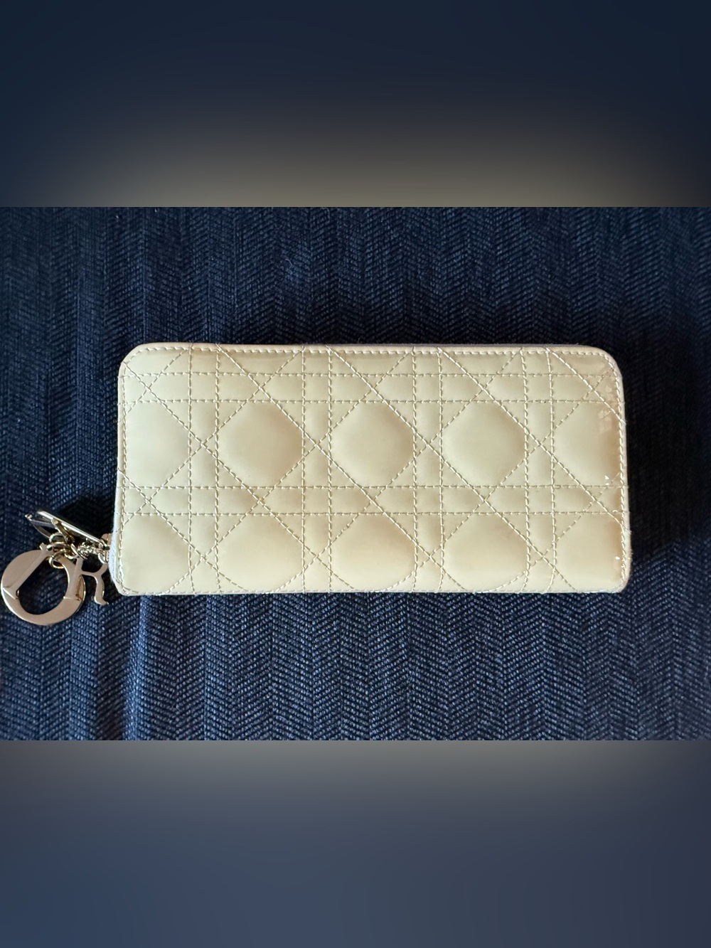 Lady Dior Voyageur Wallet in Powder Yellow patent leather